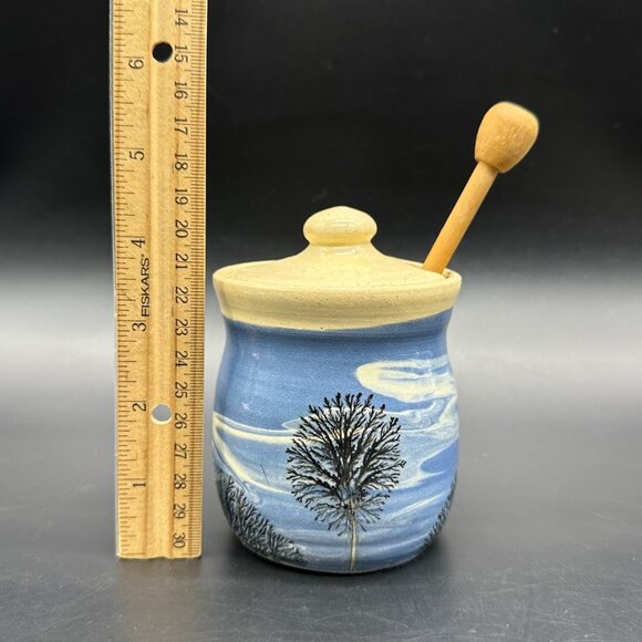 Sevierville Pottery Honey Pot Dipper Blue Skies Trees Studio Art Tennessee - Picture 9 of 9